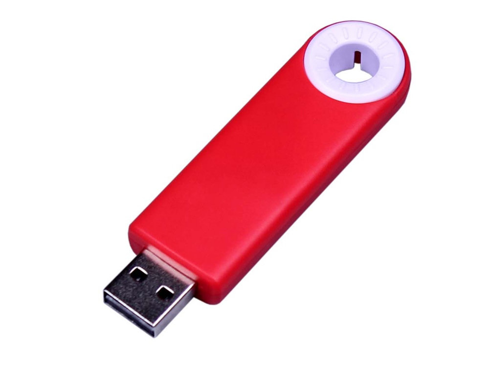 USB 3.0- флешка промо на 32 Гб прямоугольной формы, выдвижной механизм - 64Gb, красный-белый
