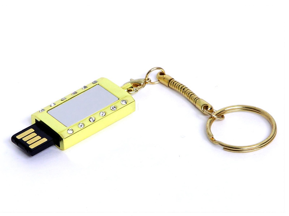 USB 2.0- флешка на 8 Гб «Кулон» с кристаллами и мини чипом - 32Gb, серебристый-золотистый