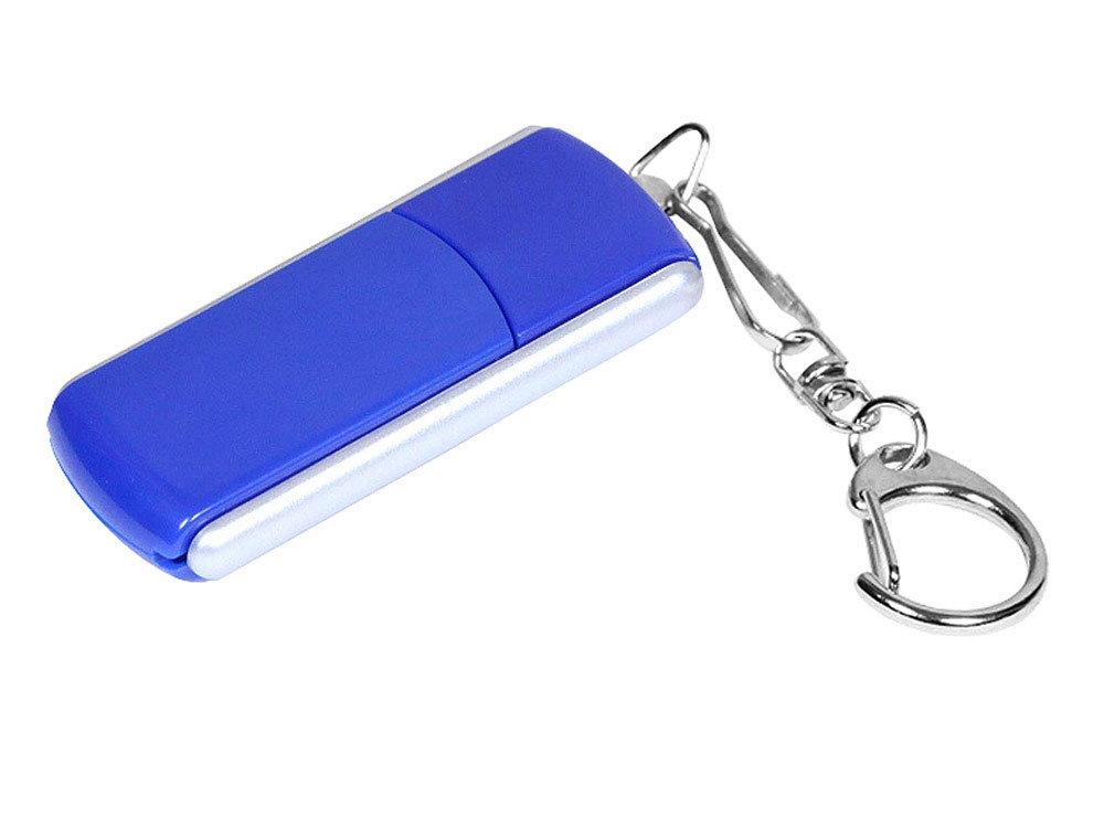 USB 3.0- флешка промо на 32 Гб с прямоугольной формы с выдвижным механизмом - 32Gb, синий-серебристый