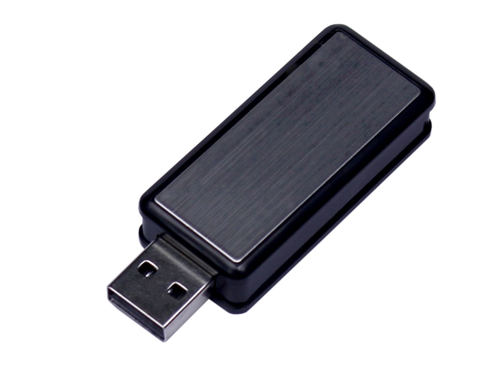 USB 3.0- флешка промо на 32 Гб прямоугольной формы, выдвижной механизм - 64Gb, черный