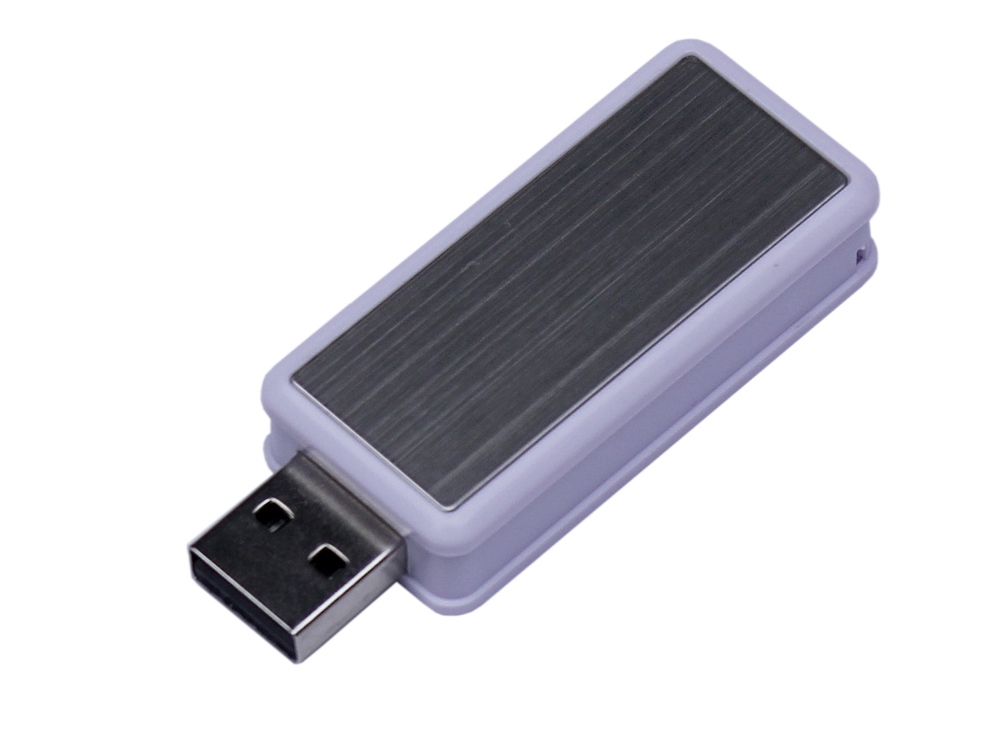 USB 3.0- флешка промо на 32 Гб прямоугольной формы, выдвижной механизм - 64Gb, белый