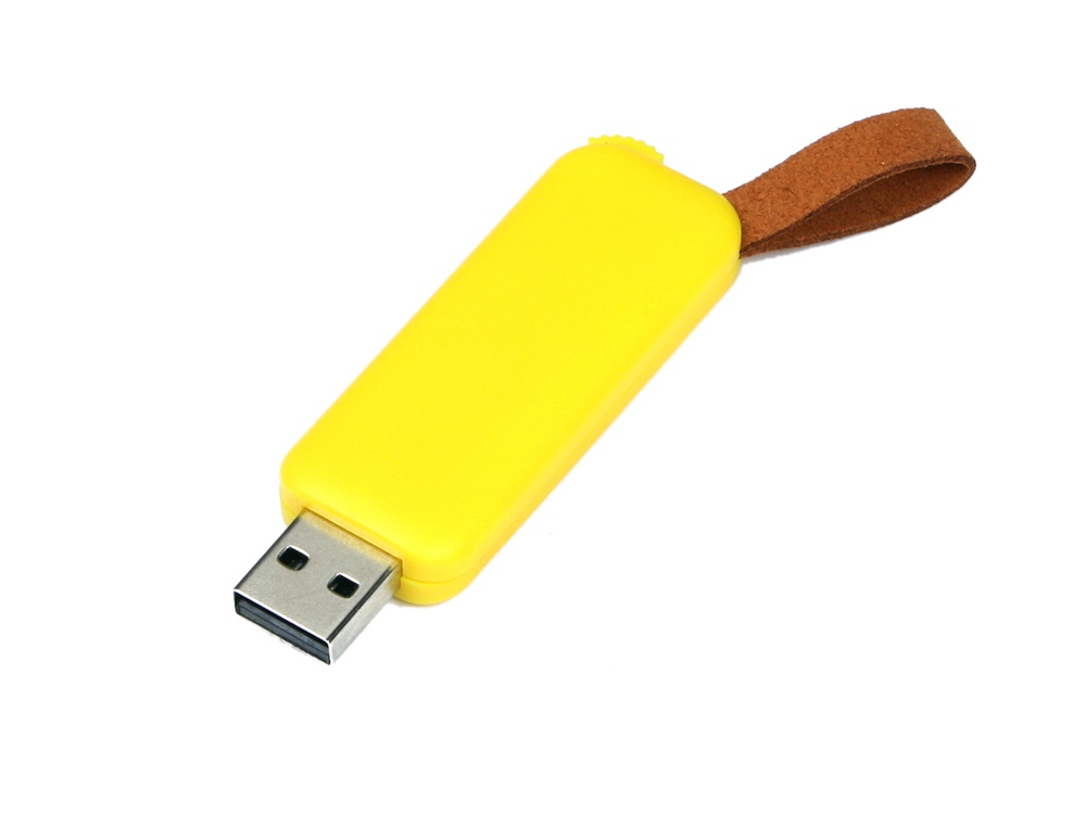 USB 3.0- флешка промо на 32 Гб прямоугольной формы, выдвижной механизм - 128Gb, желтый