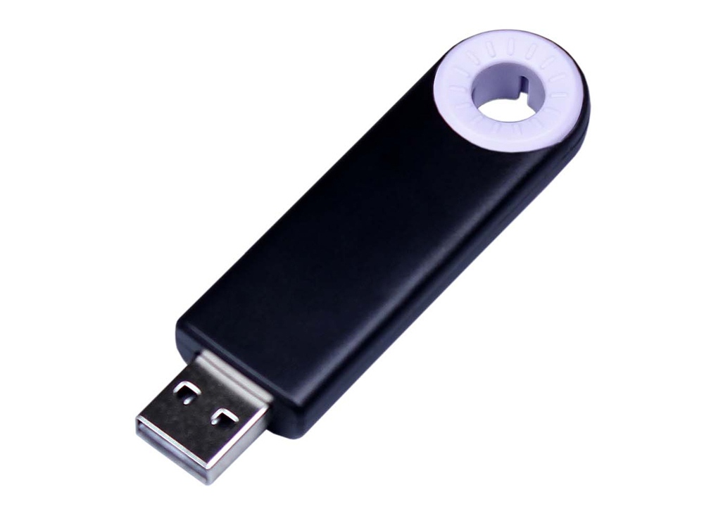 USB 3.0- флешка промо на 32 Гб прямоугольной формы, выдвижной механизм - 64Gb, черный-белый
