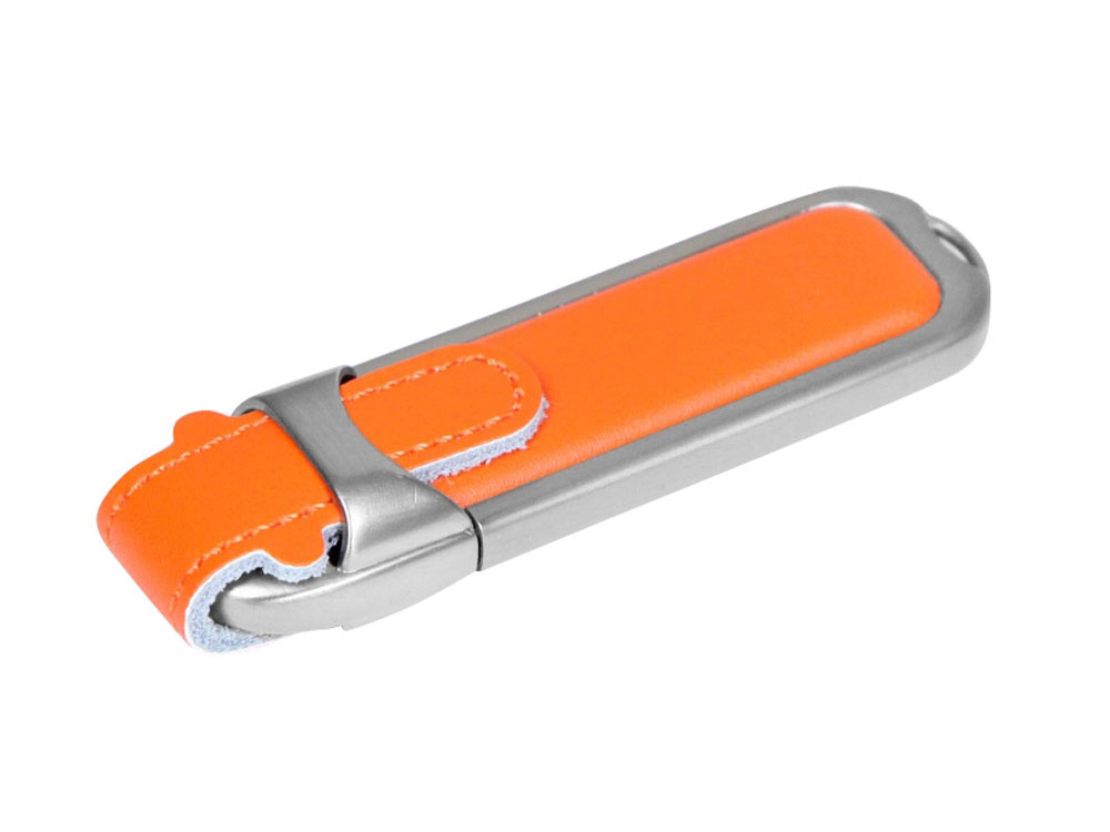 USB 3.0- флешка на 32 Гб с массивным классическим корпусом - 32Gb, оранжевый-серебристый