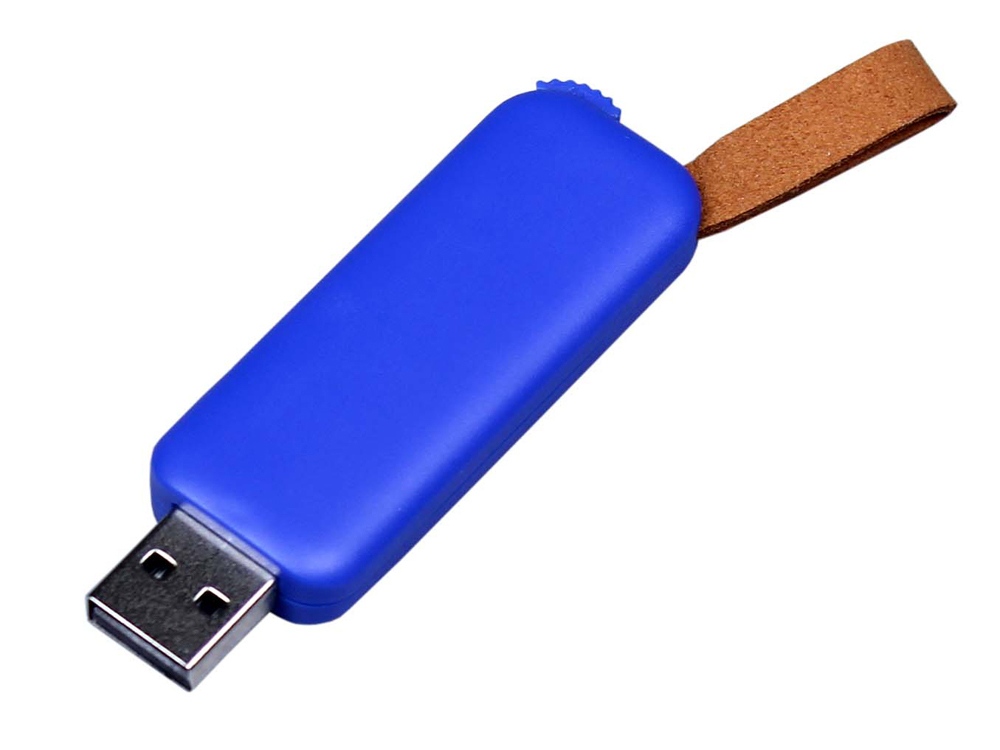 USB 3.0- флешка промо на 32 Гб прямоугольной формы, выдвижной механизм - 64Gb, синий