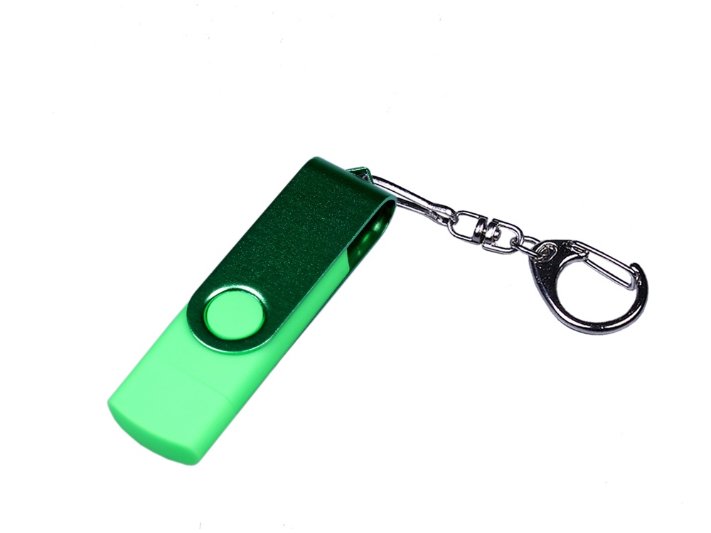 USB 2.0/micro USB/Type-С- флешка на 64 Гб 3-в-1 с поворотным механизмом - 64Gb, зеленый