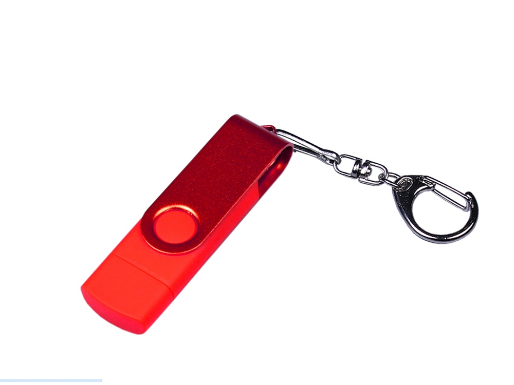 USB 2.0/micro USB/Type-С- флешка на 64 Гб 3-в-1 с поворотным механизмом - 64Gb, красный