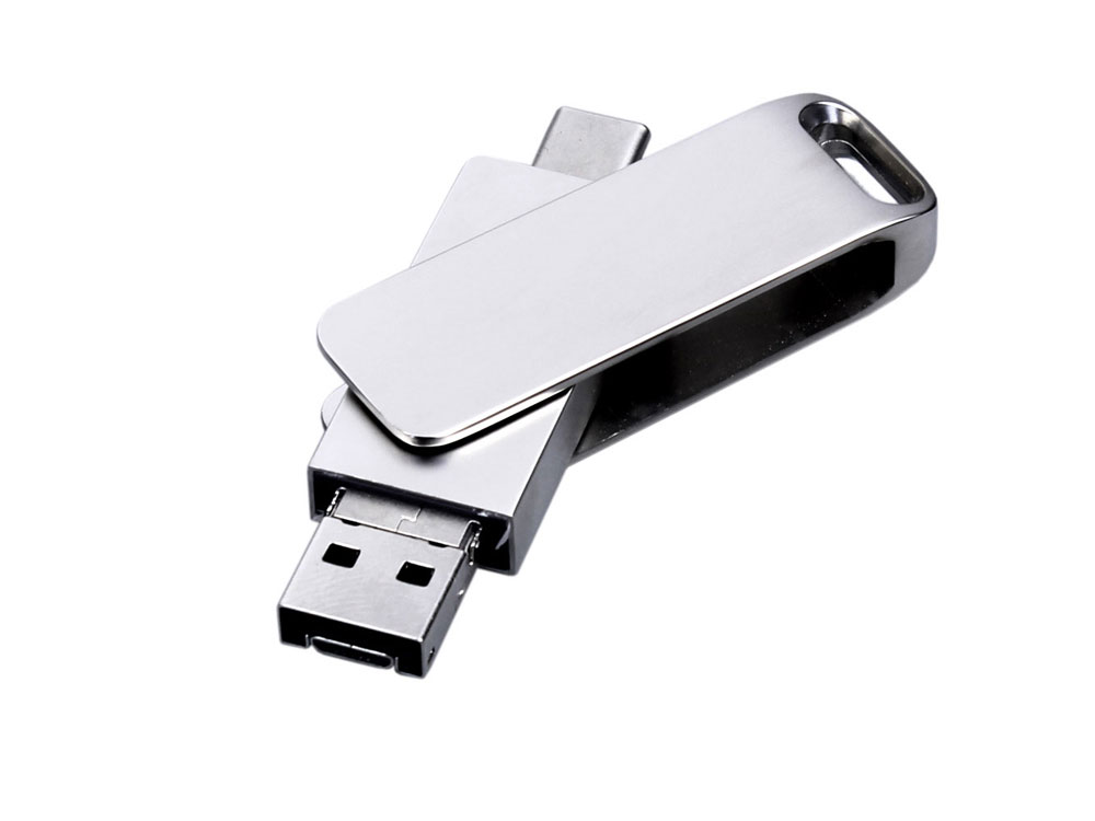 USB 2.0-флешка на 16 Гб 3-в-1 с разъемами Micro USB и USB-C - 64Gb, серебристый