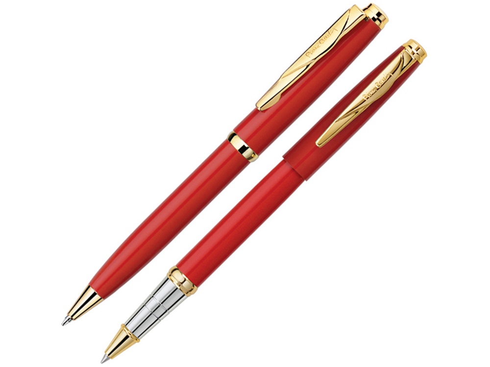 Набор «PEN & PEN»: ручка шариковая, ручка-роллер - красный-золотистый-серебристый