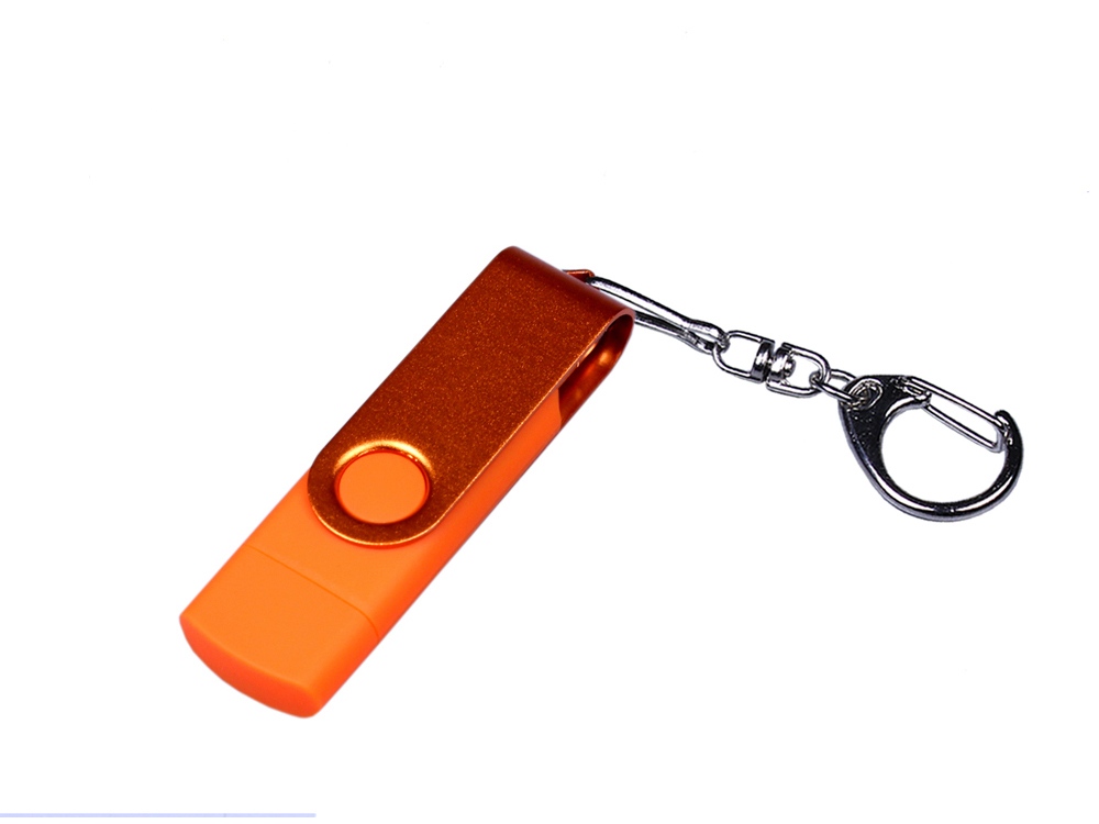 USB 2.0/micro USB/Type-С- флешка на 64 Гб 3-в-1 с поворотным механизмом - 64Gb, оранжевый