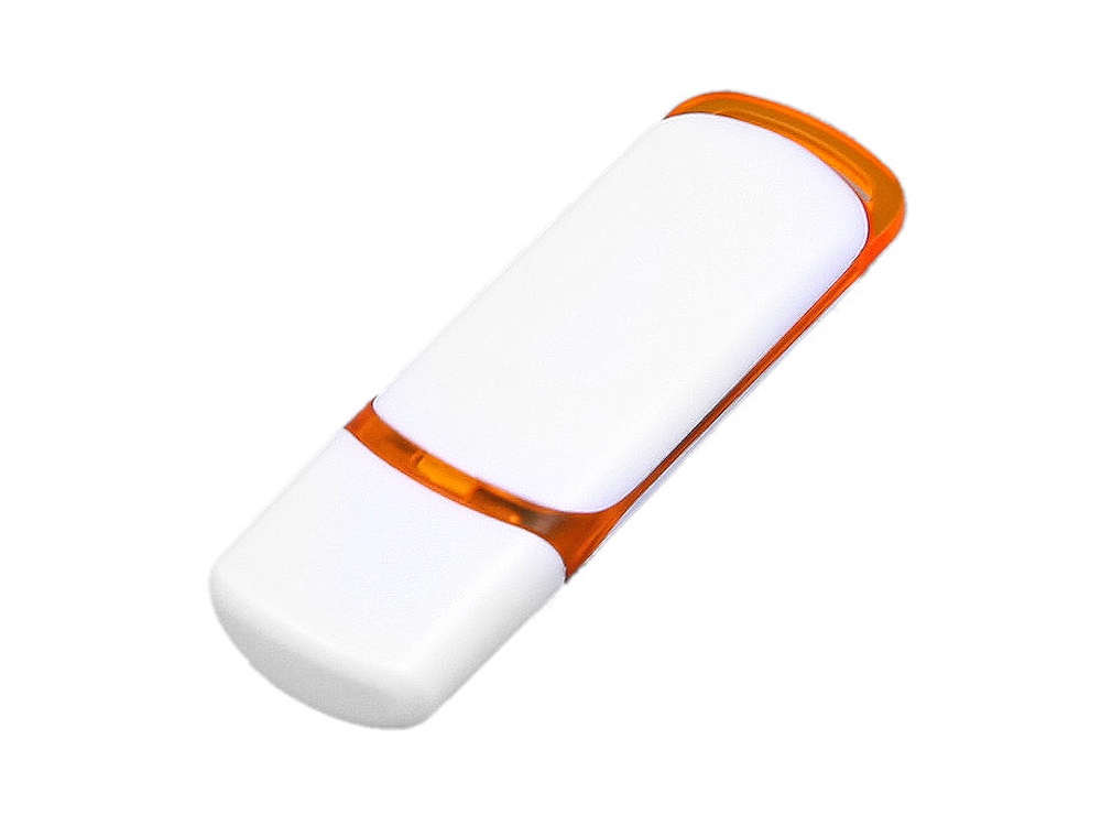 USB 2.0- флешка на 16 Гб с цветными вставками - 16Gb, белый-оранжевый