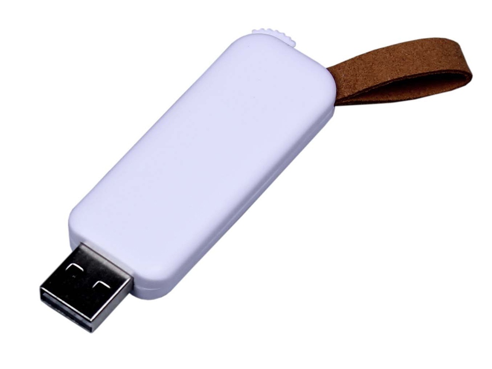USB 3.0- флешка промо на 32 Гб прямоугольной формы, выдвижной механизм - 64Gb, белый