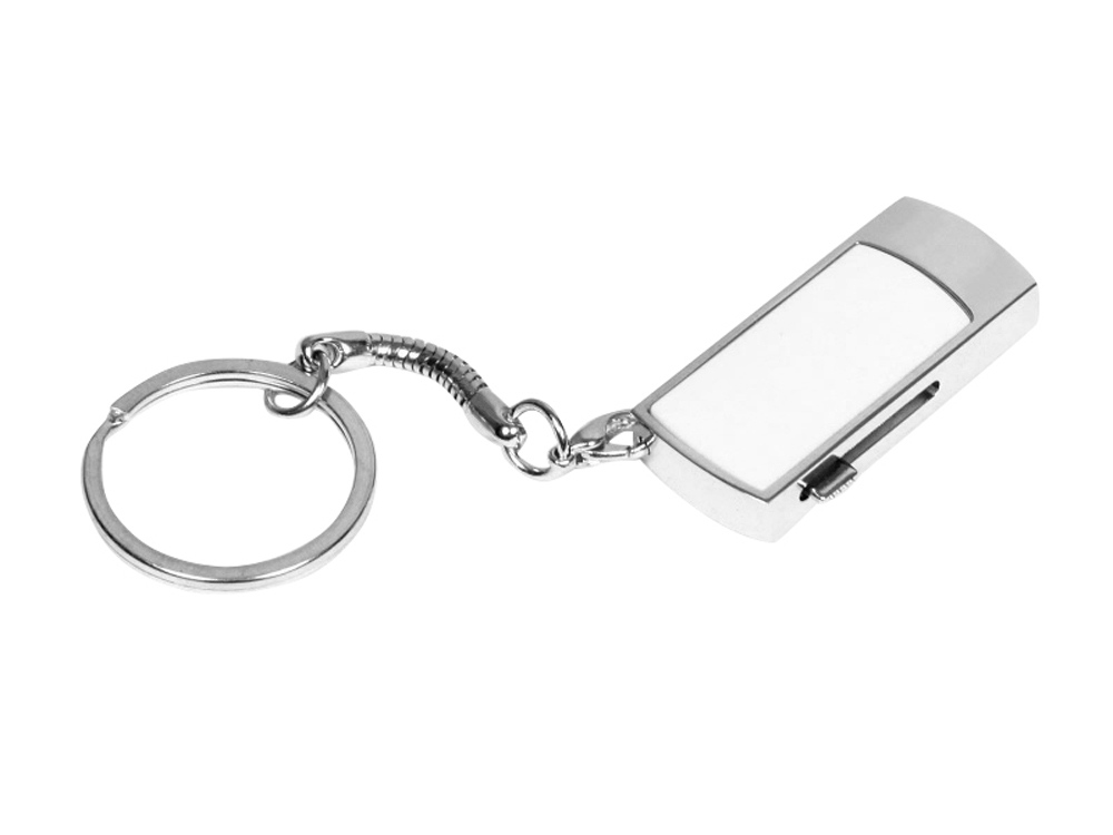 USB 2.0- флешка на 16 Гб с выдвижным механизмом и мини чипом - 64Gb, серебристый-белый