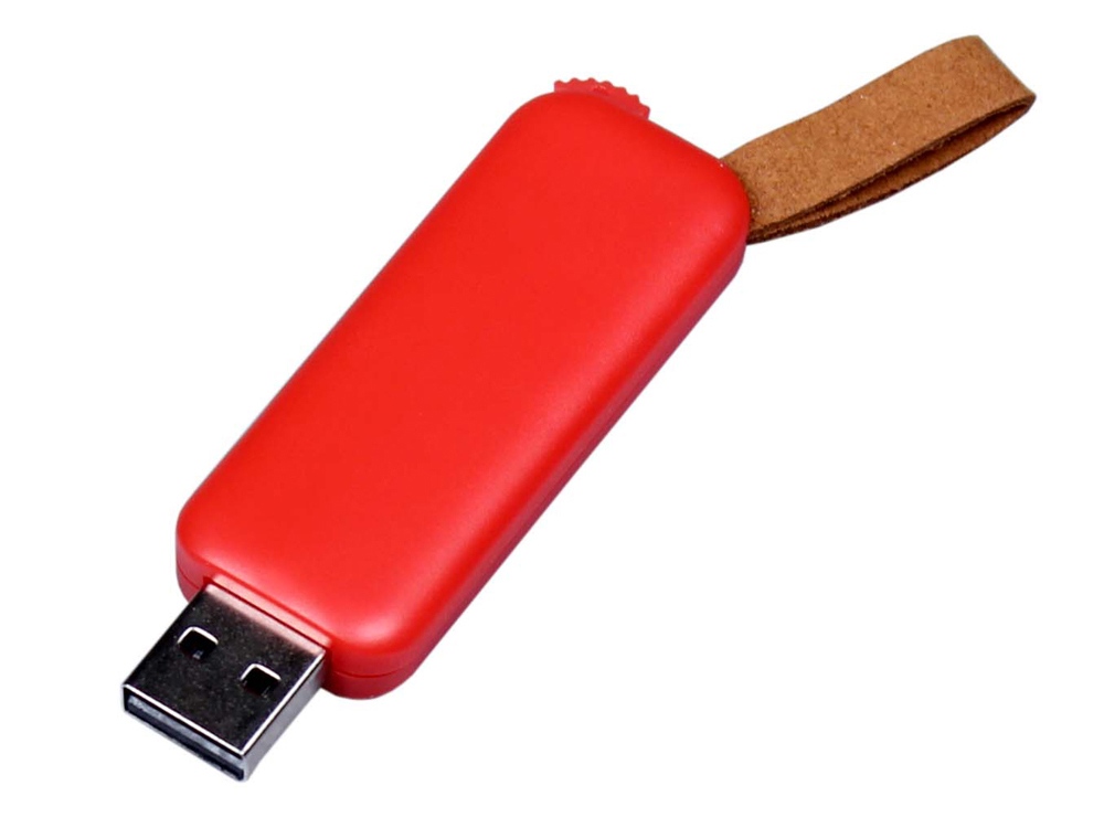 USB 3.0- флешка промо на 32 Гб прямоугольной формы, выдвижной механизм - 64Gb, красный