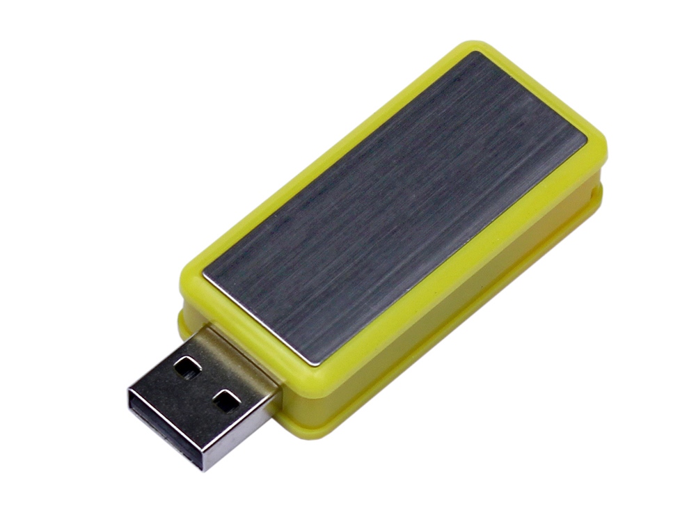 USB 3.0- флешка промо на 32 Гб прямоугольной формы, выдвижной механизм - 128Gb, желтый