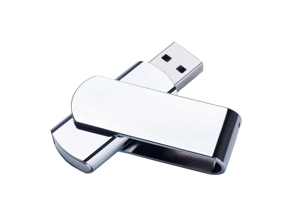 USB 3.0- флешка на 16 Гб глянцевая поворотная - 64Gb, серебристый-глянец