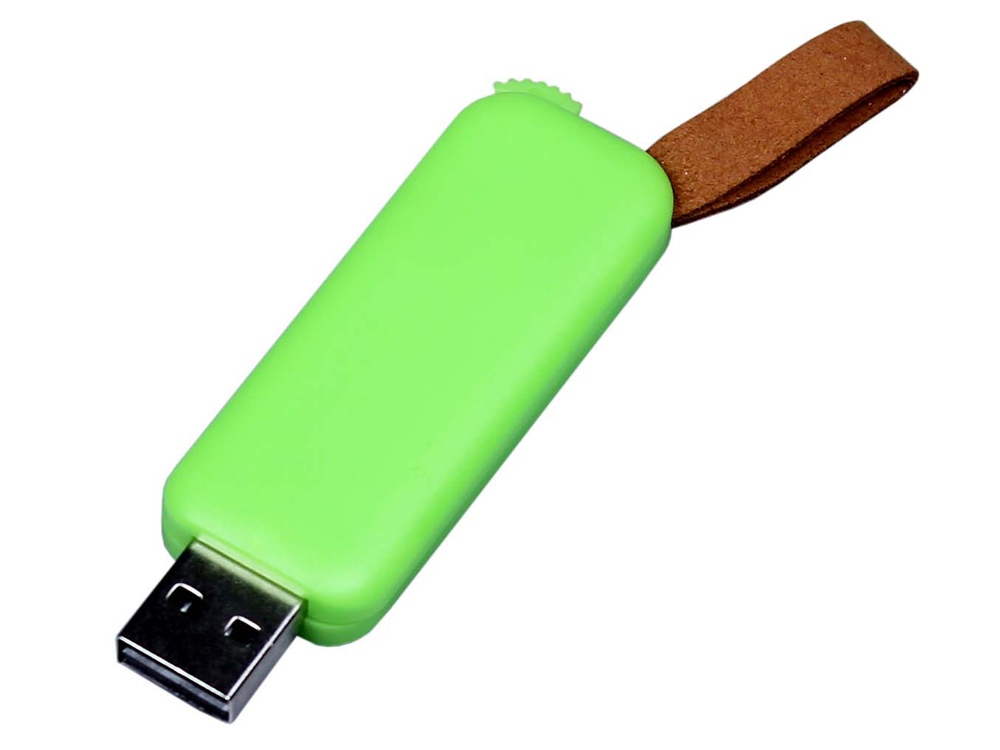 USB 3.0- флешка промо на 32 Гб прямоугольной формы, выдвижной механизм - 64Gb, зеленый