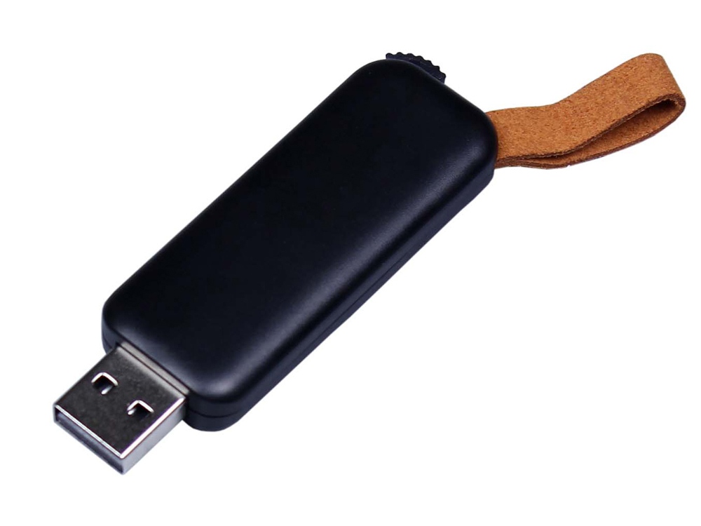 USB 3.0- флешка промо на 32 Гб прямоугольной формы, выдвижной механизм - 64Gb, черный