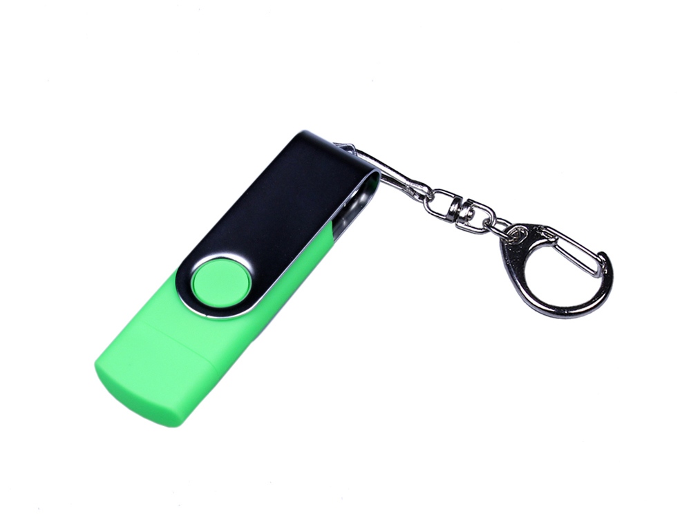 USB 2.0/micro USB/Type-C- флешка на 64 Гб c поворотным механизмом - 64Gb, зеленый