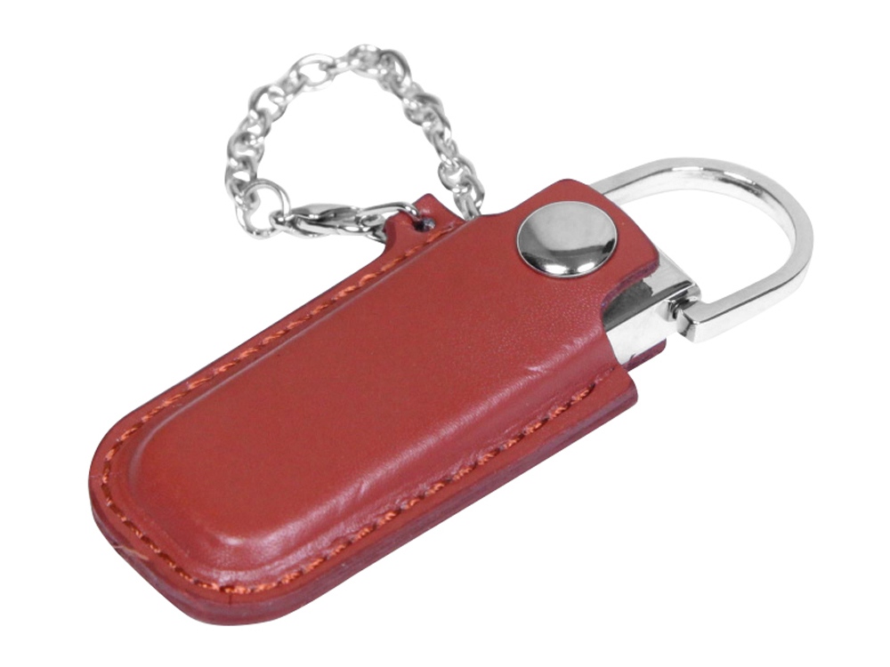 USB 2.0- флешка на 16 Гб в массивном корпусе с кожаным чехлом - 32Gb, коричневый-серебристый
