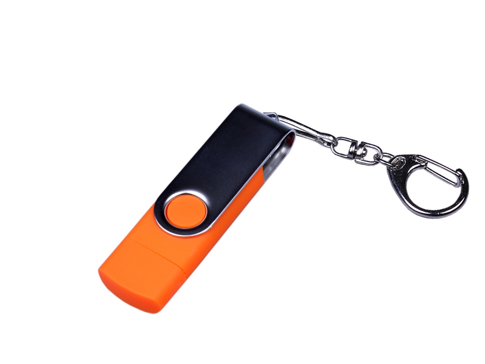 USB 2.0/micro USB/Type-C- флешка на 64 Гб c поворотным механизмом - 64Gb, оранжевый