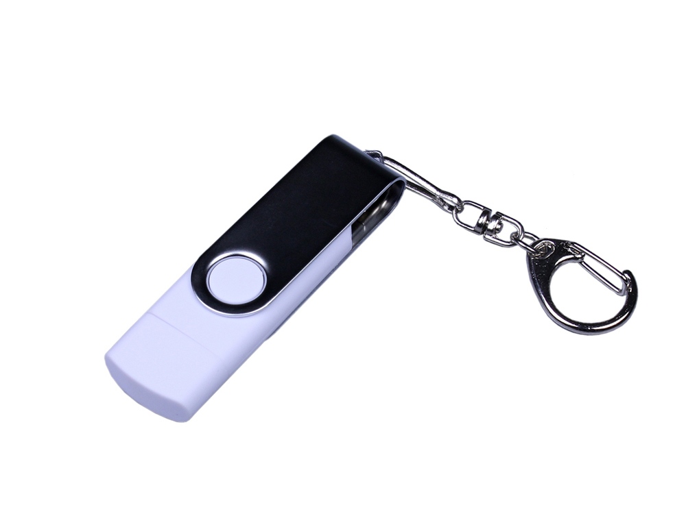 USB 2.0/micro USB/Type-C- флешка на 64 Гб c поворотным механизмом - 64Gb, белый