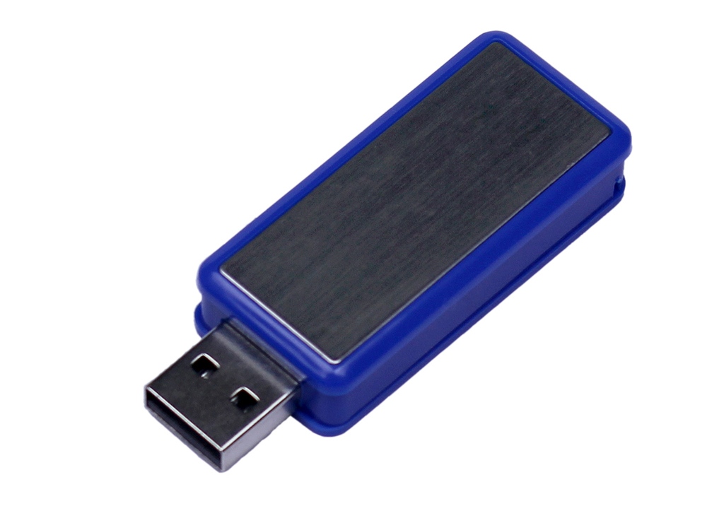 USB 3.0- флешка промо на 32 Гб прямоугольной формы, выдвижной механизм - 64Gb, синий