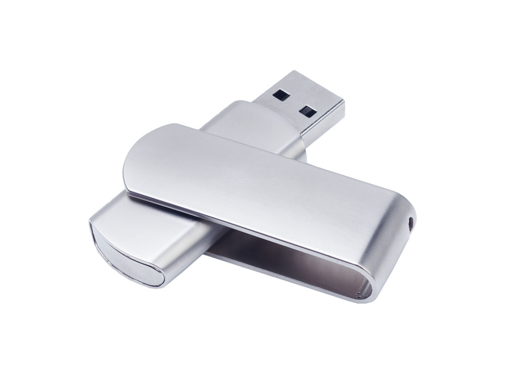 USB 3.0- флешка на 16 Гб глянцевая поворотная - 16Gb, серебристый-матовый