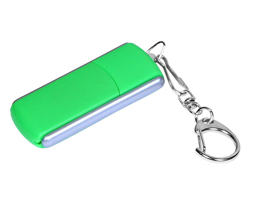 USB 3.0- флешка промо на 32 Гб с прямоугольной формы с выдвижным механизмом - 32Gb, зеленый-серебристый