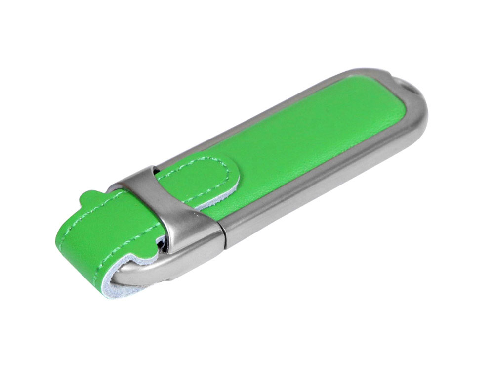USB 3.0- флешка на 32 Гб с массивным классическим корпусом - 32Gb, зеленый-серебристый