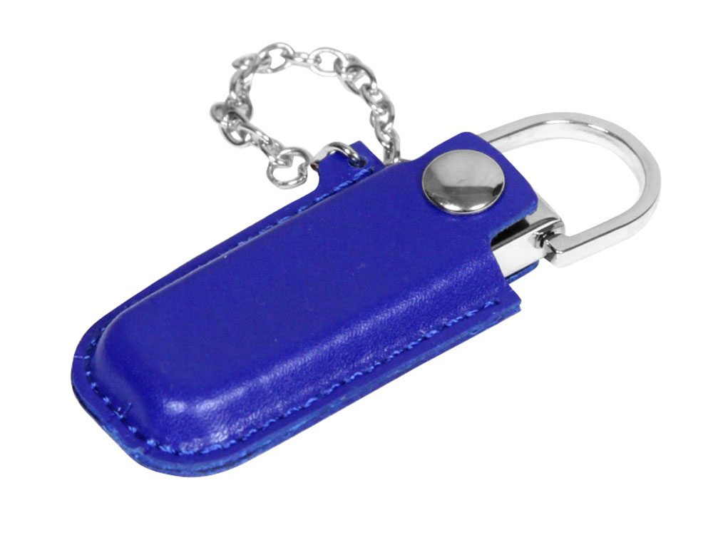 USB 2.0- флешка на 16 Гб в массивном корпусе с кожаным чехлом - 8Gb, синий-серебристый