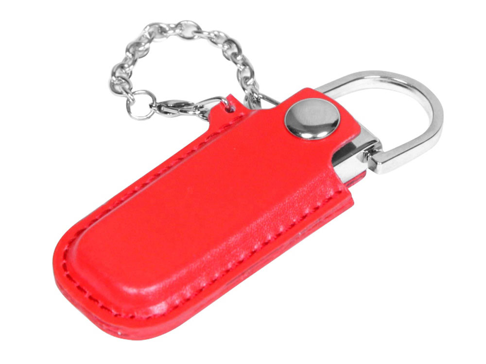 USB 2.0- флешка на 16 Гб в массивном корпусе с кожаным чехлом - 8Gb, красный-серебристый