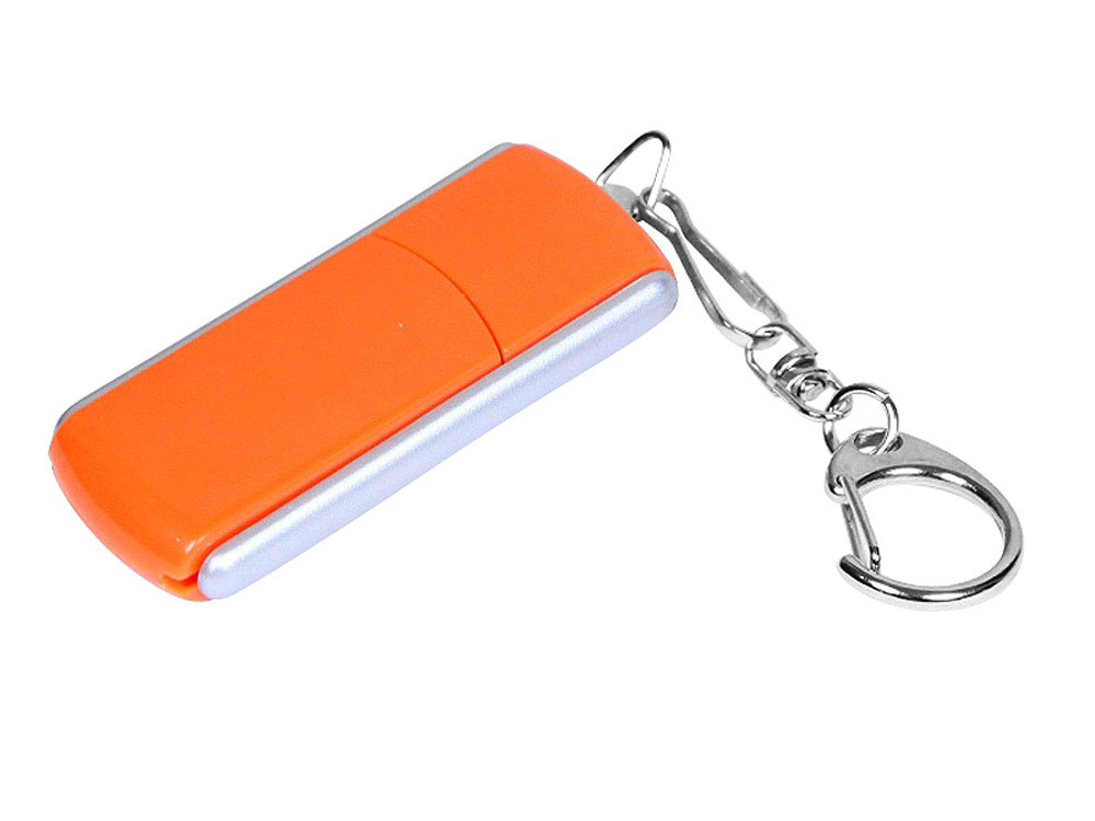 USB 3.0- флешка промо на 32 Гб с прямоугольной формы с выдвижным механизмом - 128Gb, оранжевый-серебристый
