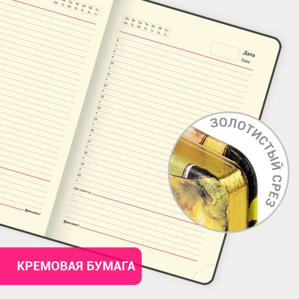 Еженедельник датированный 2026, МАЛЫЙ ФОРМАТ, 95х155 мм, А6, BRAUBERG "Select", балакрон, темно-синий, 117192 — изображение 15