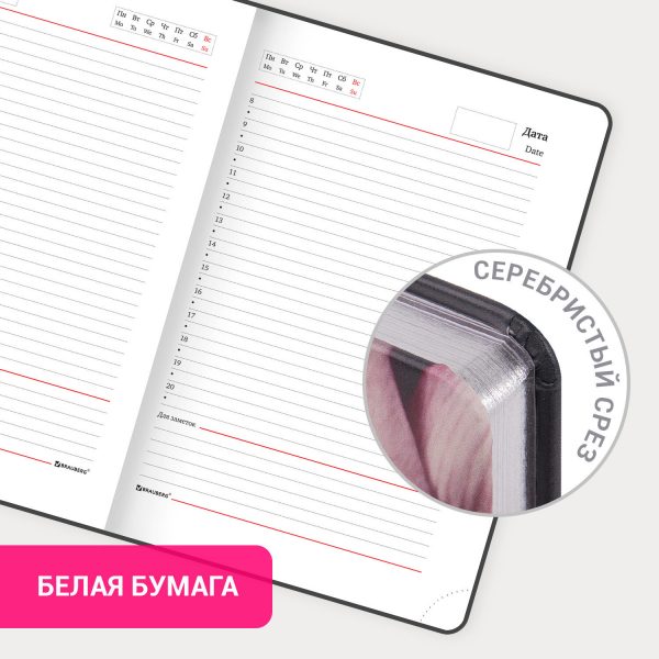 Еженедельник датированный 2026, МАЛЫЙ ФОРМАТ 95х155 мм, А6, BRAUBERG "Imperial", под кожу, бордо, 117188 — изображение 15