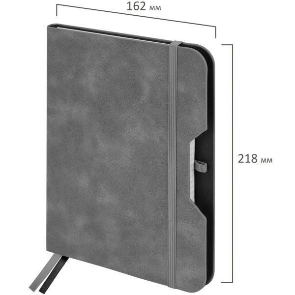 Блокнот А5 (162х218 мм), BRAUBERG "NOTE", под кожу софт-тач, с резинкой, 80 л., клетка, серый, 113440 — изображение 2