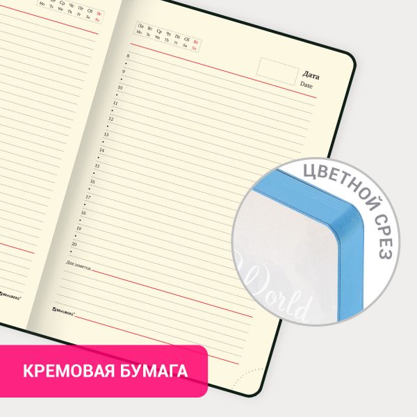 Еженедельник датированный 2026, МАЛЫЙ ФОРМАТ 95х155 мм, А6, BRAUBERG "Select", балакрон, черный, 117193 — изображение 15