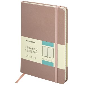 Блокнот А5 (148x218 мм), BRAUBERG "Metropolis Special", под кожу, 80 л., резинка, клетка, медный, 113334