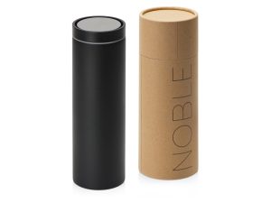 Вакуумная термокружка «Noble» с 360° крышкой-кнопкой, крафтовый тубус - черный