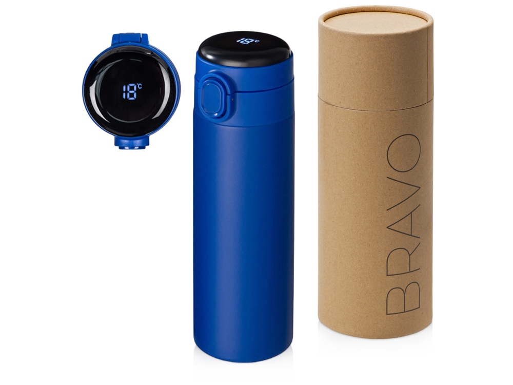 Вакуумная термокружка с индикатором и медной изоляцией «Bravo», тубус, 400 мл - синий Вакуумная термокружка с индикатором и медной изоляцией «Bravo», тубус, 400 мл