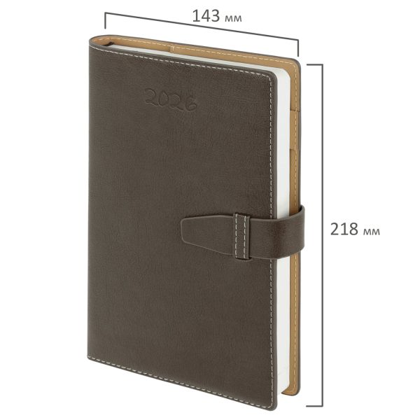 Ежедневник датированный 2026, А5, 143х218 мм, BRAUBERG "Journal", под кожу, застежка, держатель для ручки, органайзер, серый, 117381 — изображение 2