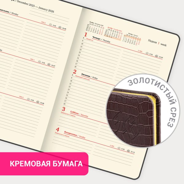 Еженедельник датированный 2026 А5 145х215 мм, BRAUBERG "Comodo", под кожу, темно-коричневый, 117166 — изображение 15