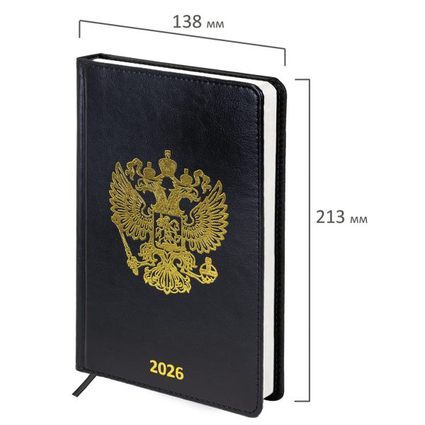 Ежедневник датированный 2026 А5 138х213 мм, BRAUBERG "State", под кожу, черный, 117415 — изображение 2