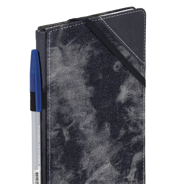 Блокнот А5 135x210 мм BRAUBERG "Denim", ткань/экокожа, резинка, держатель, 80 л., клетка, черный, 117140 — изображение 5