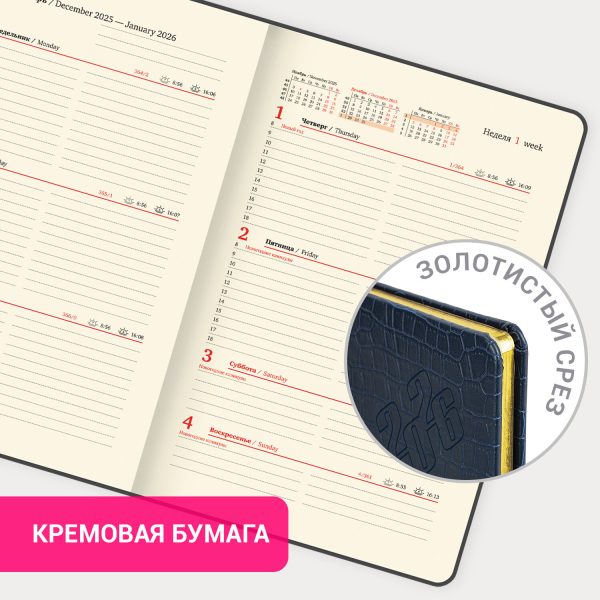 Еженедельник датированный 2026 А5 145х215 мм, BRAUBERG "Comodo", под кожу, темно-синий, 117167 — изображение 15