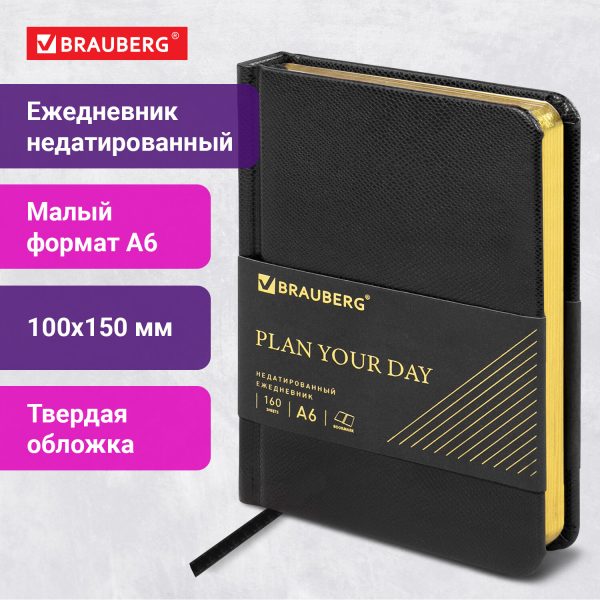 Ежедневник недатированный МАЛЫЙ ФОРМАТ А6, 100х150 мм, BRAUBERG "Iguana", кожзам, 160 л., черный, 125104 — изображение 12
