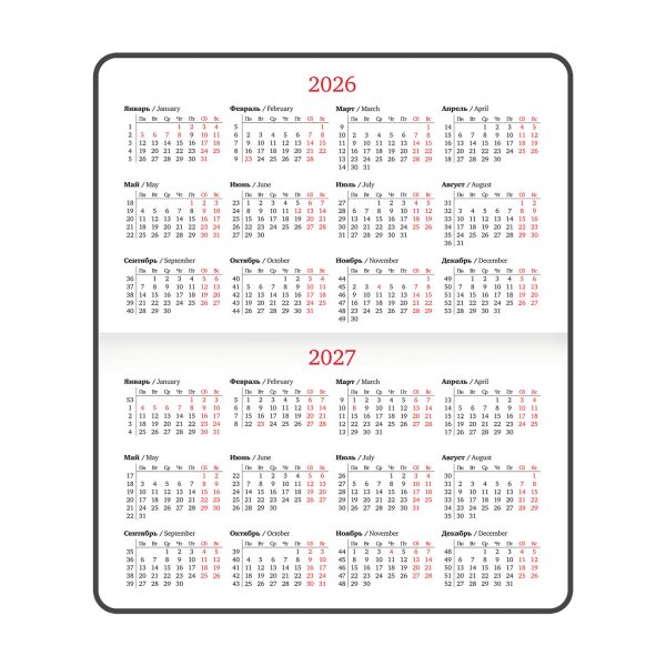 Еженедельник датированный 2026, МАЛЫЙ ФОРМАТ 95х155 мм, А6, BRAUBERG "Select", балакрон, бордо, 117194 — изображение 7