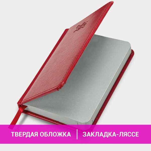 Ежедневник датированный 2026, МАЛЫЙ ФОРМАТ 100х150 мм, А6, BRAUBERG "Rainbow", под кожу, красный, 117256 — изображение 14