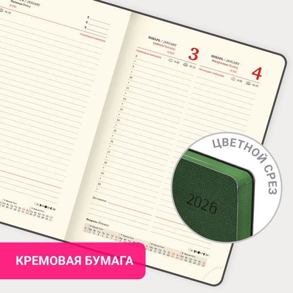 Ежедневник датированный 2026 А5 138x213 мм, BRAUBERG "Stylish", под кожу, гибкий, зеленый, 117102 — изображение 16