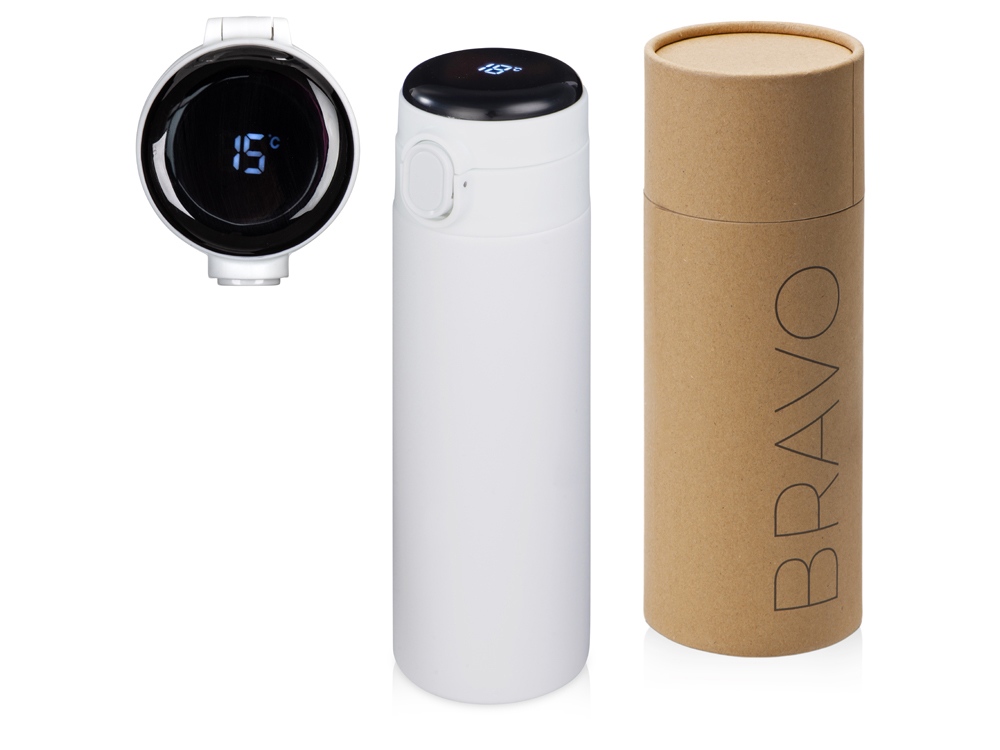 Вакуумная термокружка с индикатором и медной изоляцией «Bravo», тубус, 400 мл - белый Вакуумная термокружка с индикатором и медной изоляцией «Bravo», тубус, 400 мл